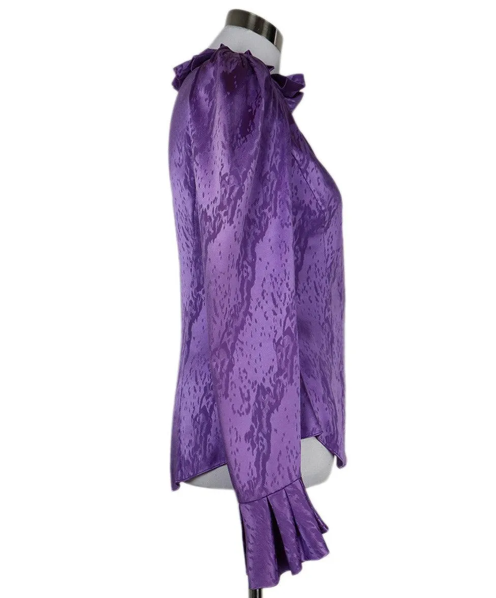 Zac Posen Purple Print Silk Ruffle Blouse sz 8