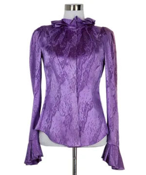 Zac Posen Purple Print Silk Ruffle Blouse sz 8