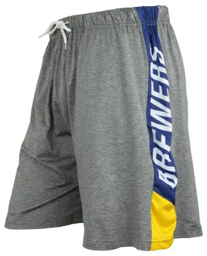 Zubaz MLB Men's Milwaukee Brewers Tonal Gray Space Dye W/Solid Stripe Short